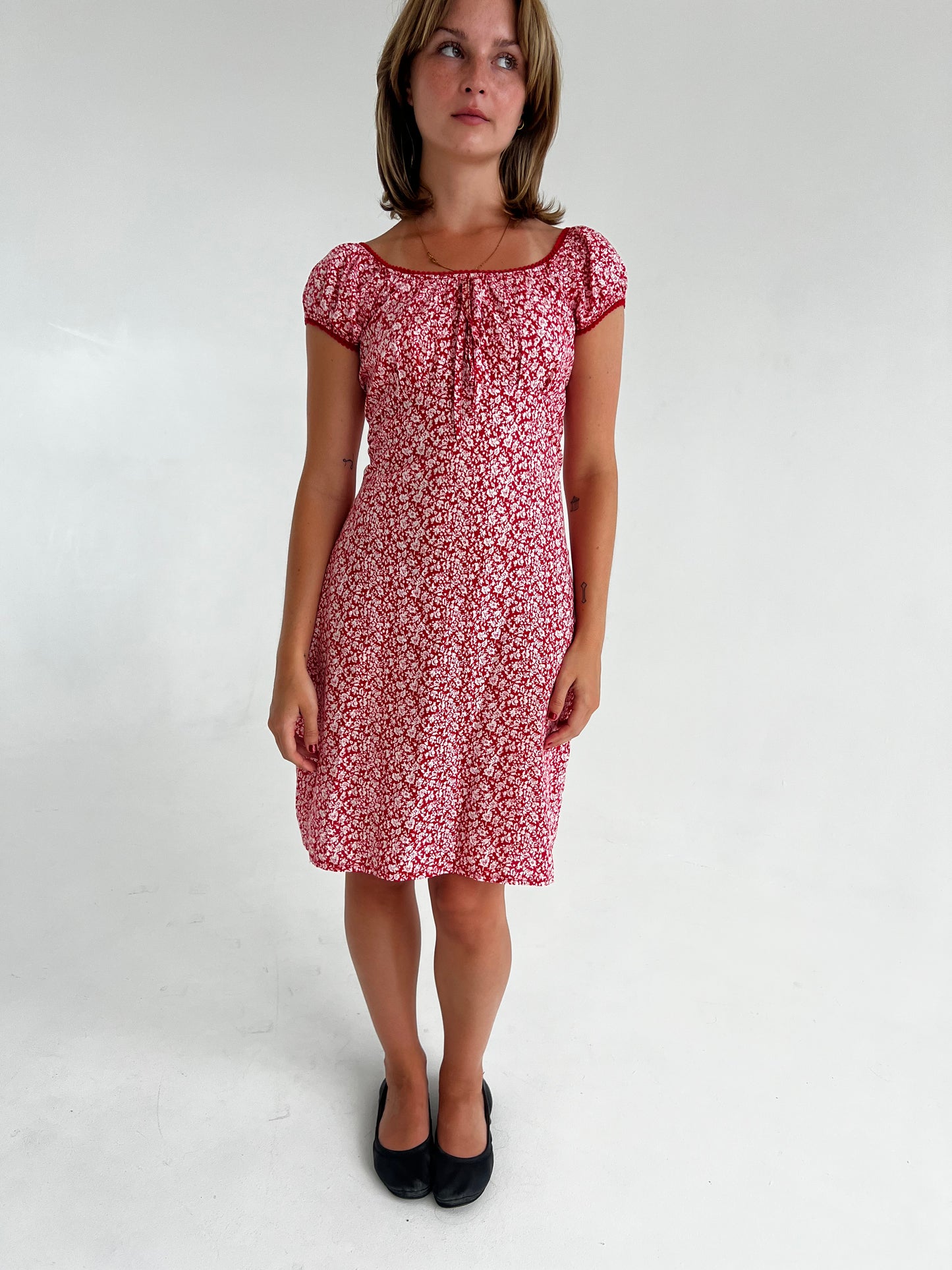 Vintage red floral tie dress