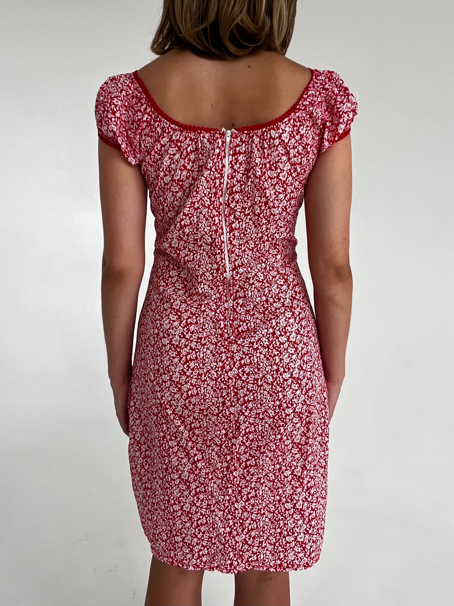 Vintage red floral tie dress