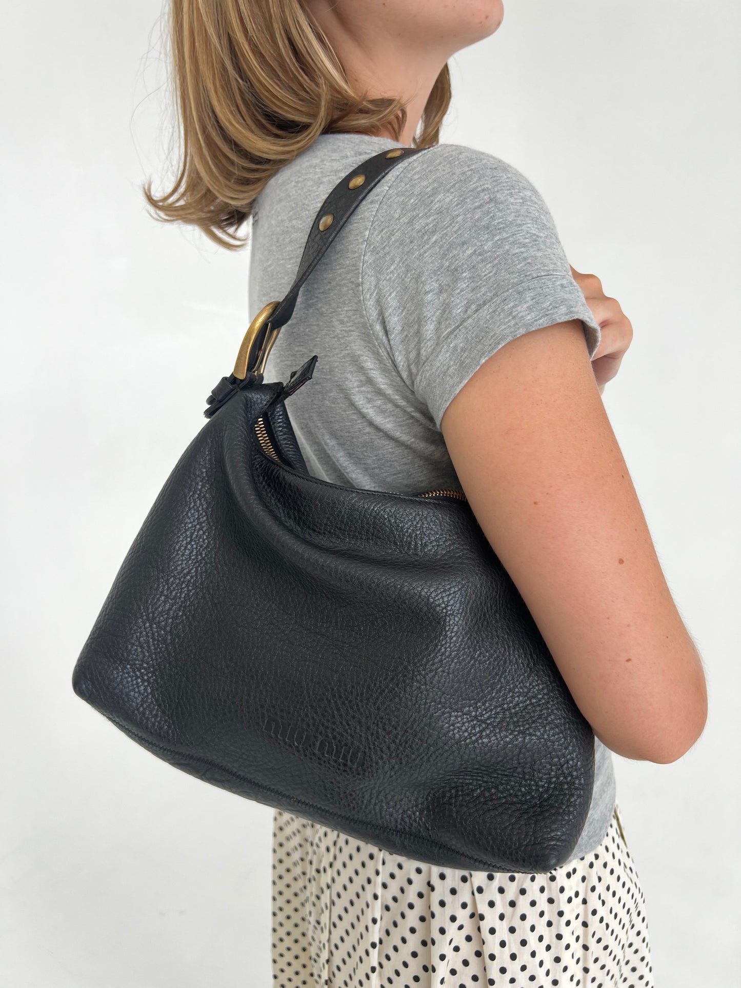 Miu Miu pebble leather studded bag