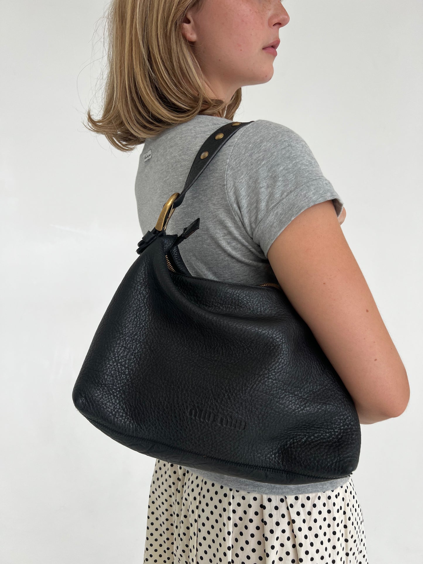 Miu Miu pebble leather studded bag