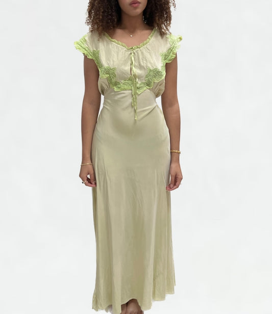 1930s green dyed slip dress