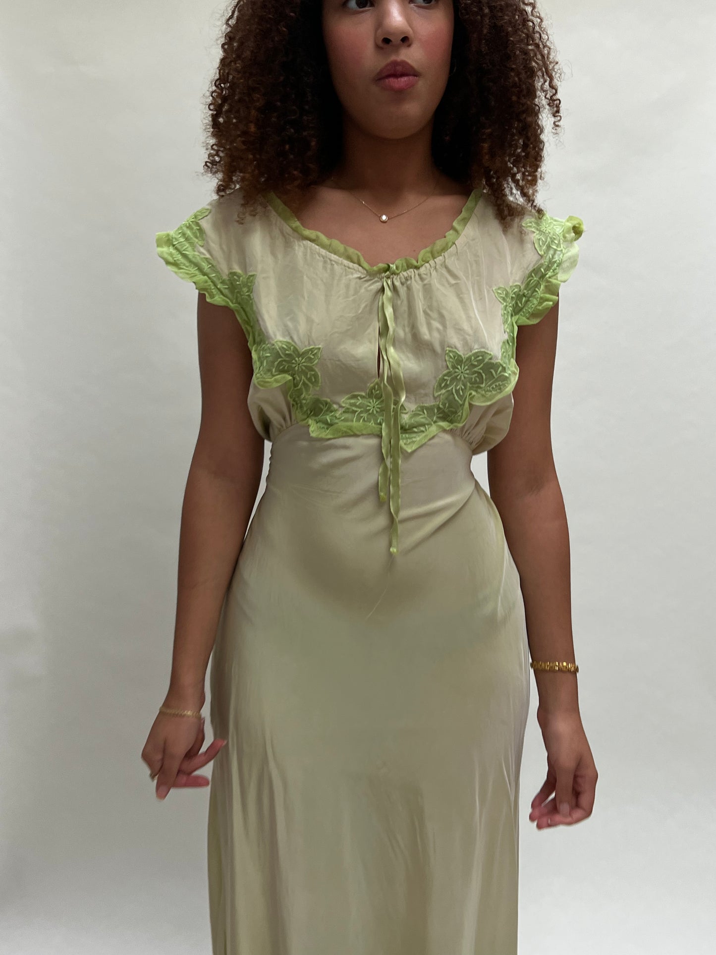 1930s green dyed slip dress
