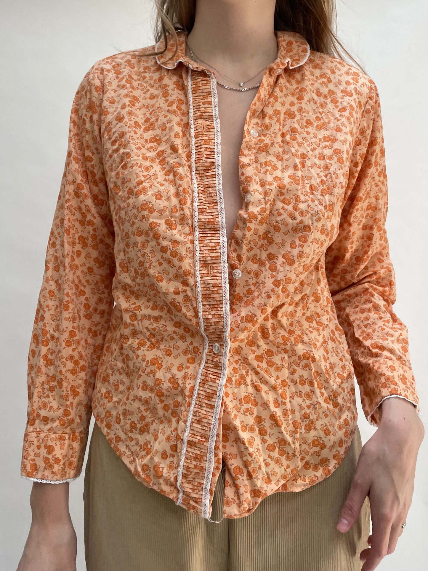 floral peter pan collar button down