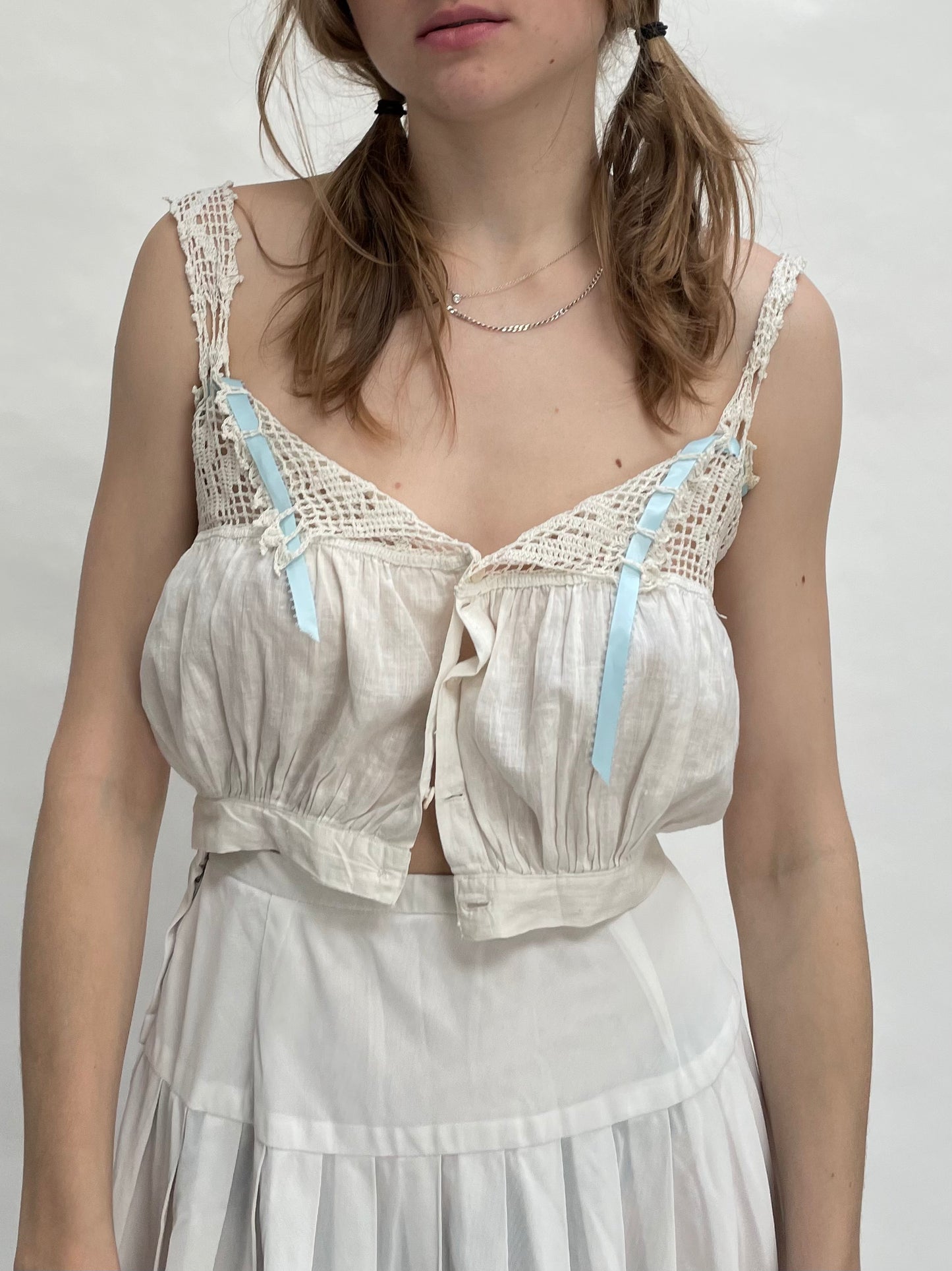 Vintage blue ribbon camisole corset cover