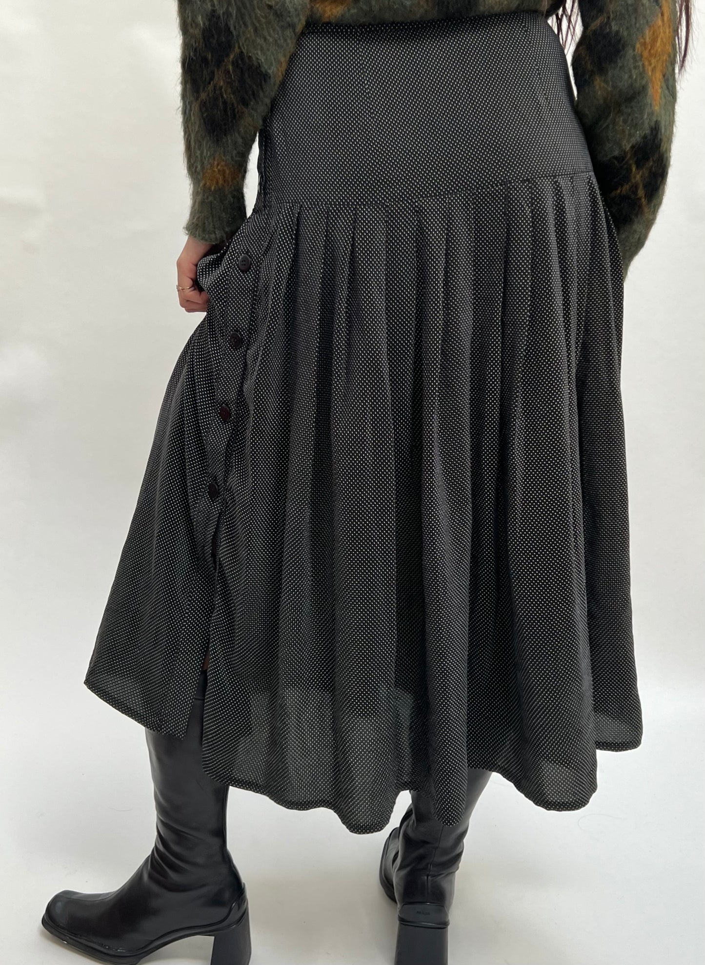 Vintage french pleated button skirt