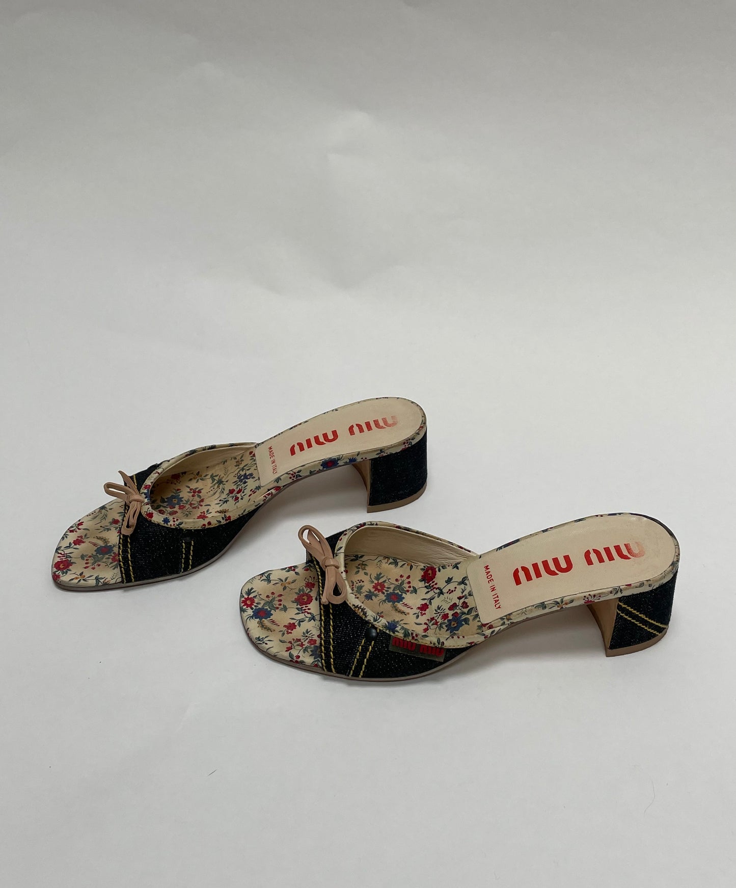 Miu Miu denim floral heels