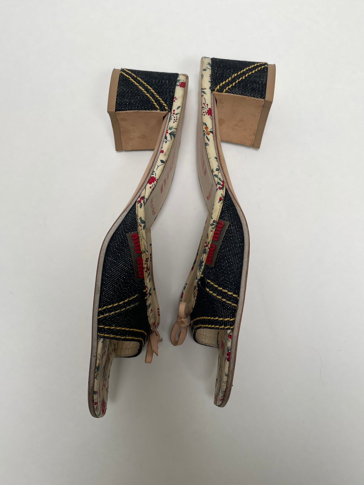 Miu Miu denim floral heels