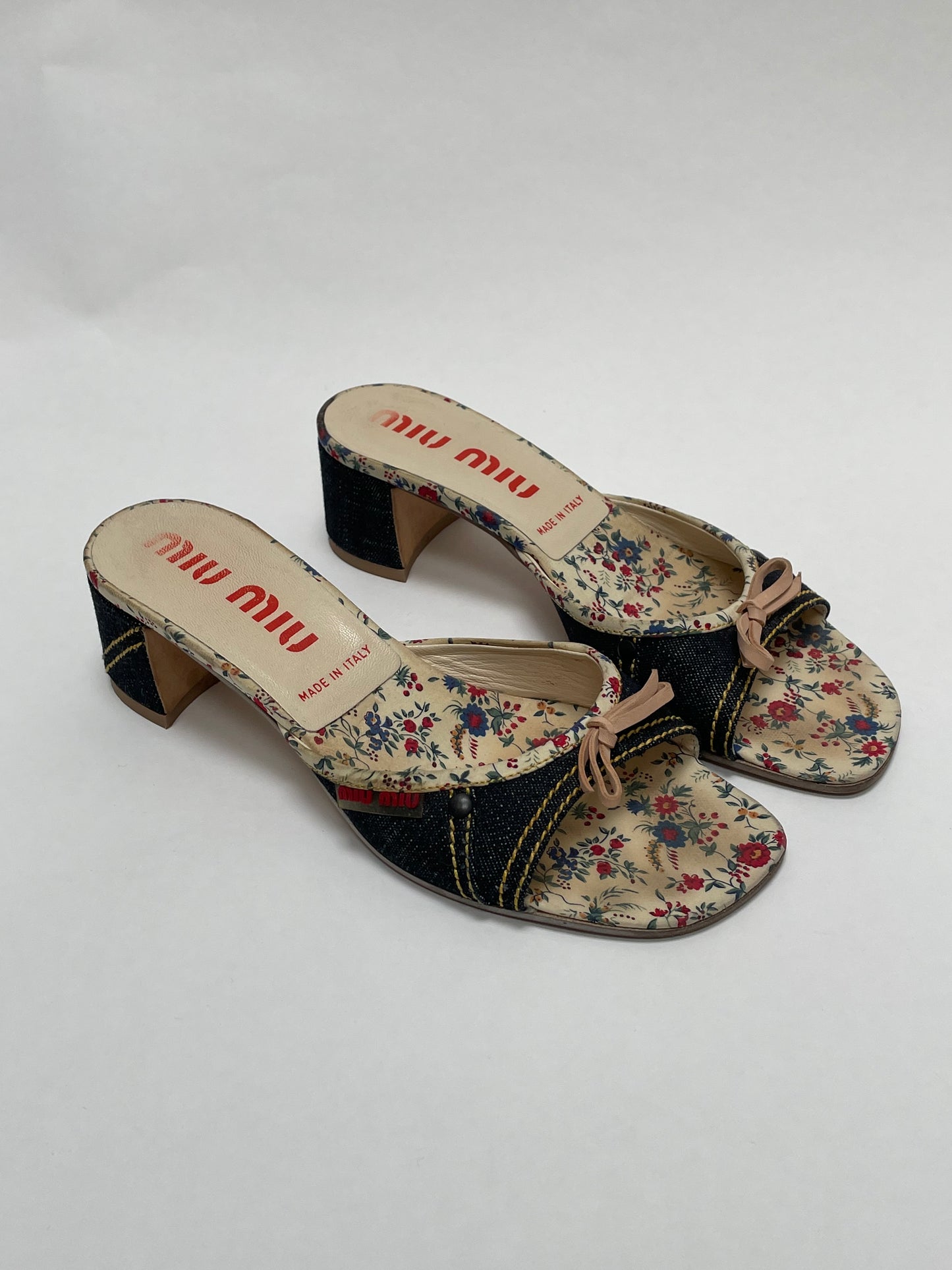 Miu Miu denim floral heels