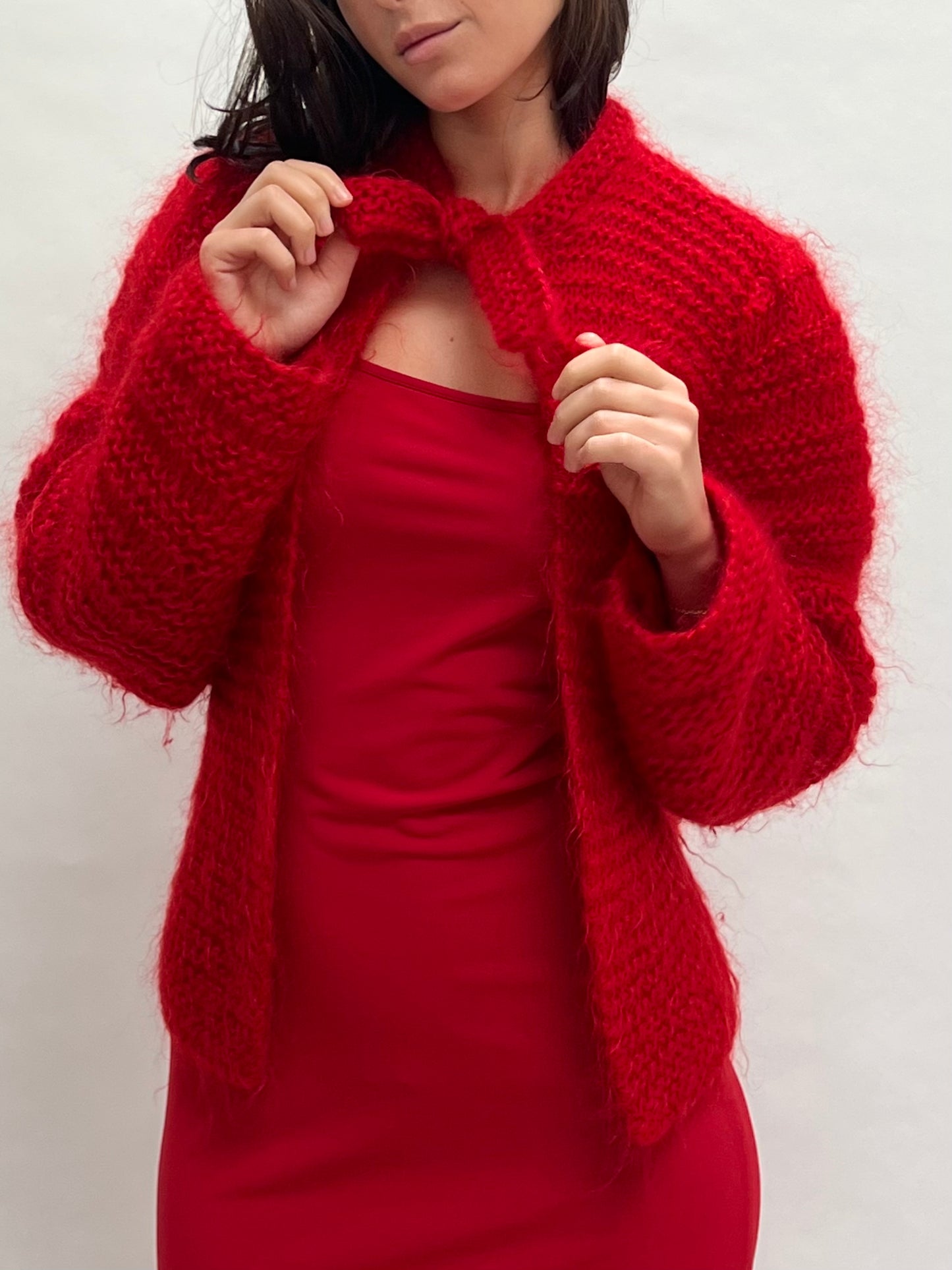 Red tie cardigan