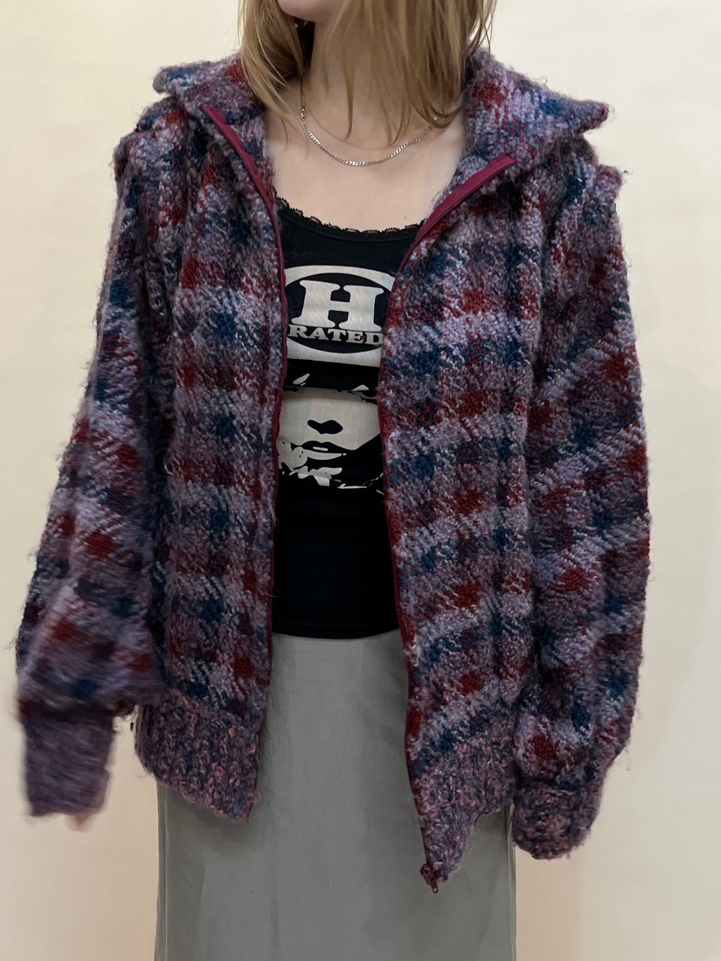 Knit check coat/vest