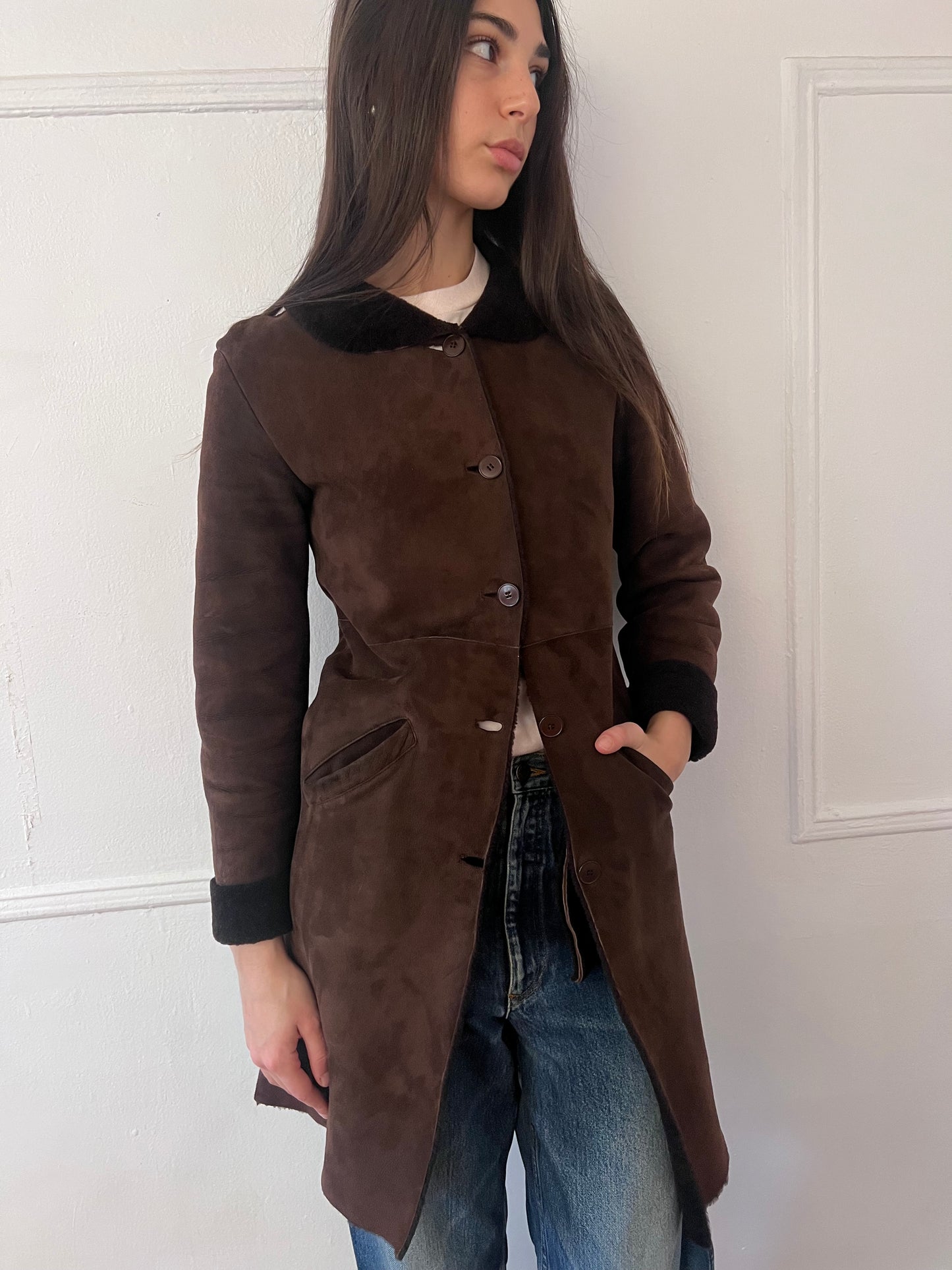 Agnes B sheepskin coat