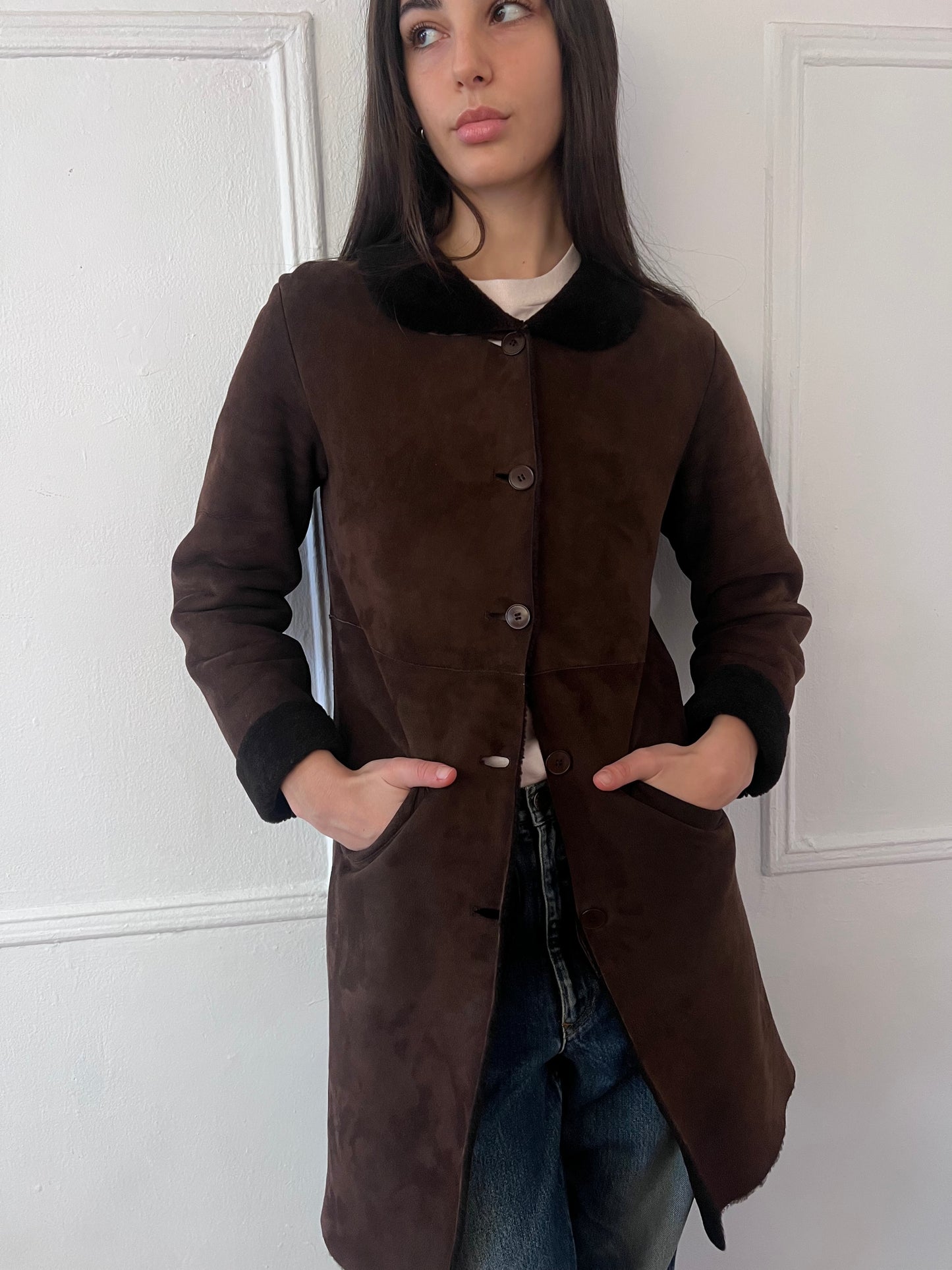 Agnes B sheepskin coat