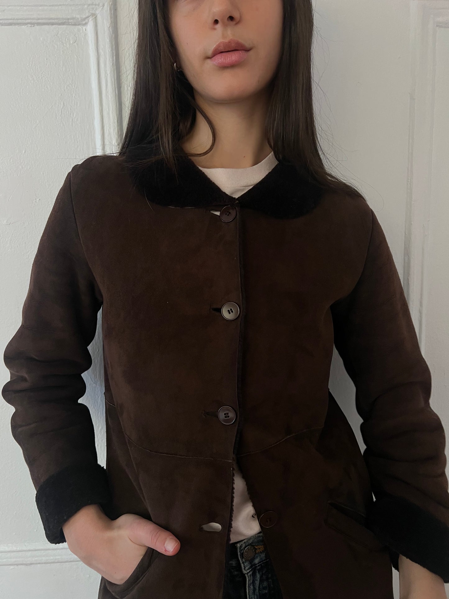 Agnes B sheepskin coat