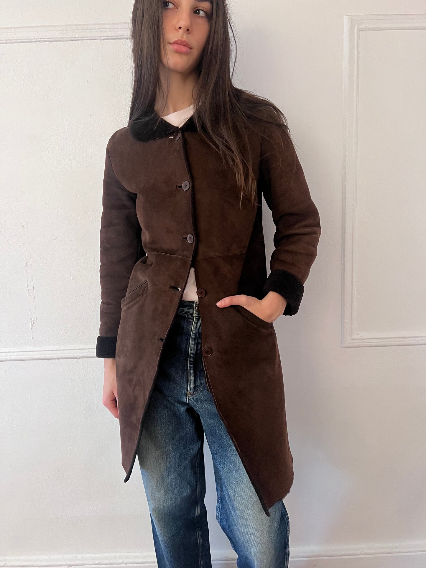 Agnes B sheepskin coat
