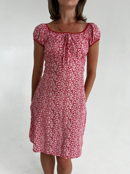 Vintage red floral tie dress