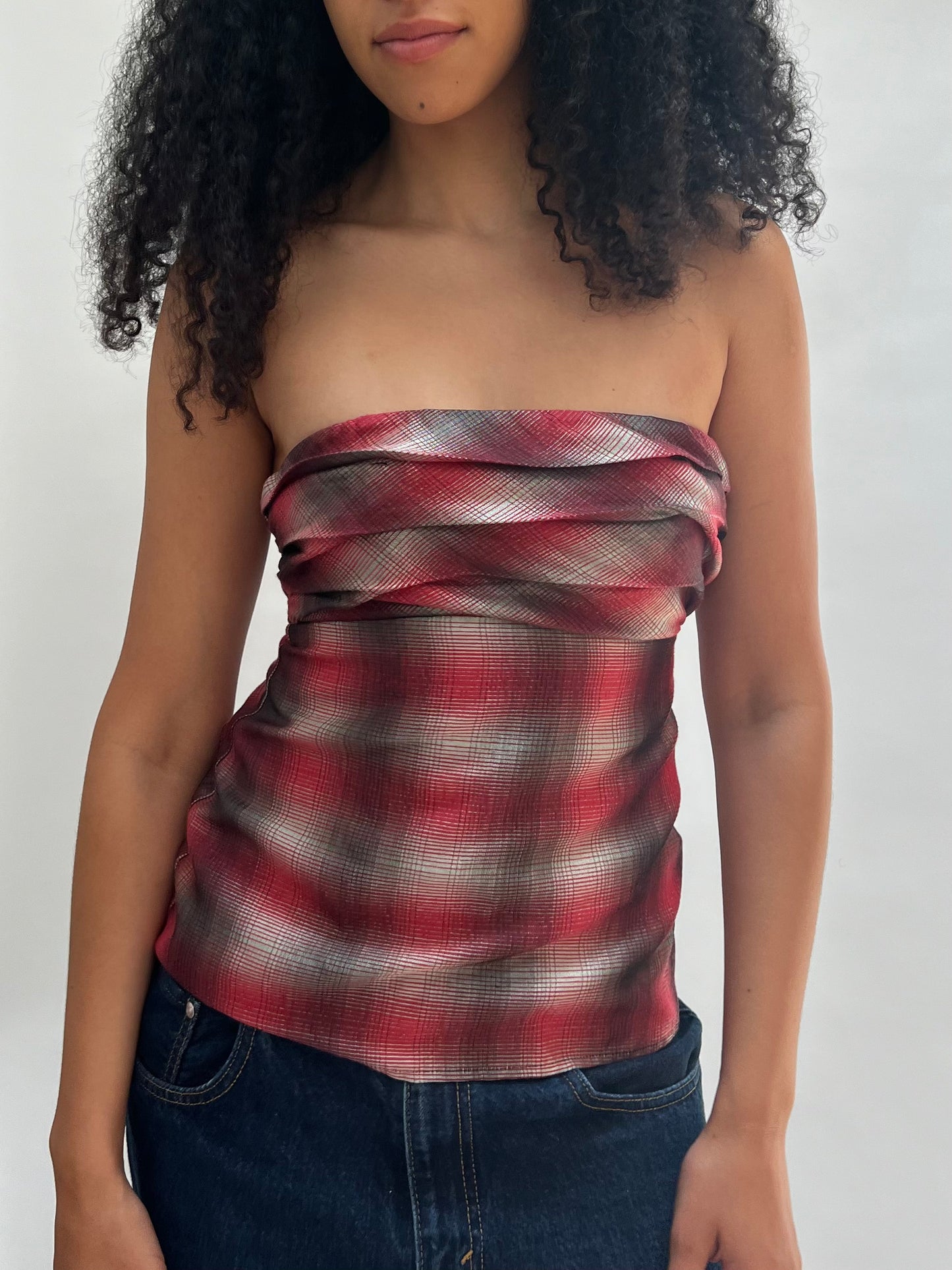 Strapless plaid top