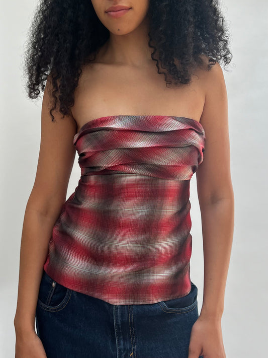 Strapless plaid top