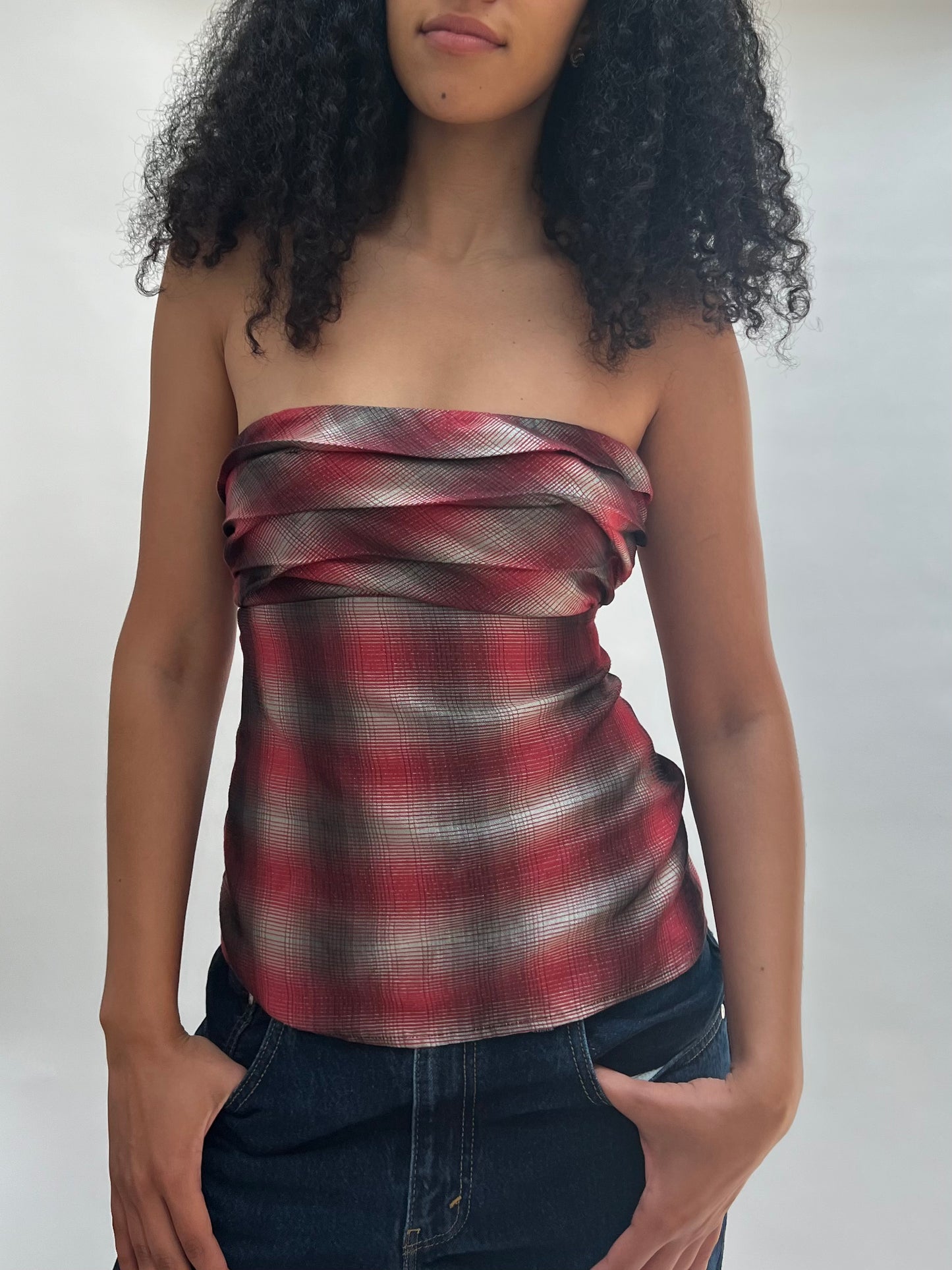 Strapless plaid top