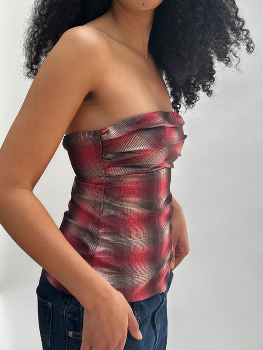 Strapless plaid top