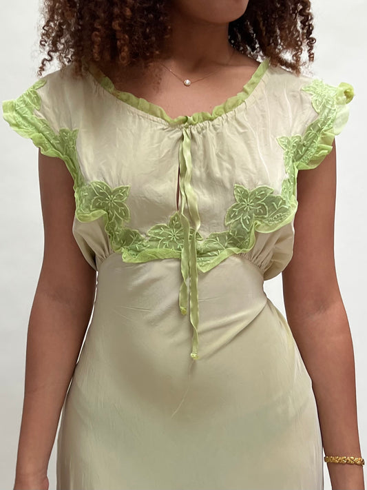 1930s green dyed slip dress