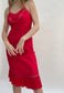 red slip dress