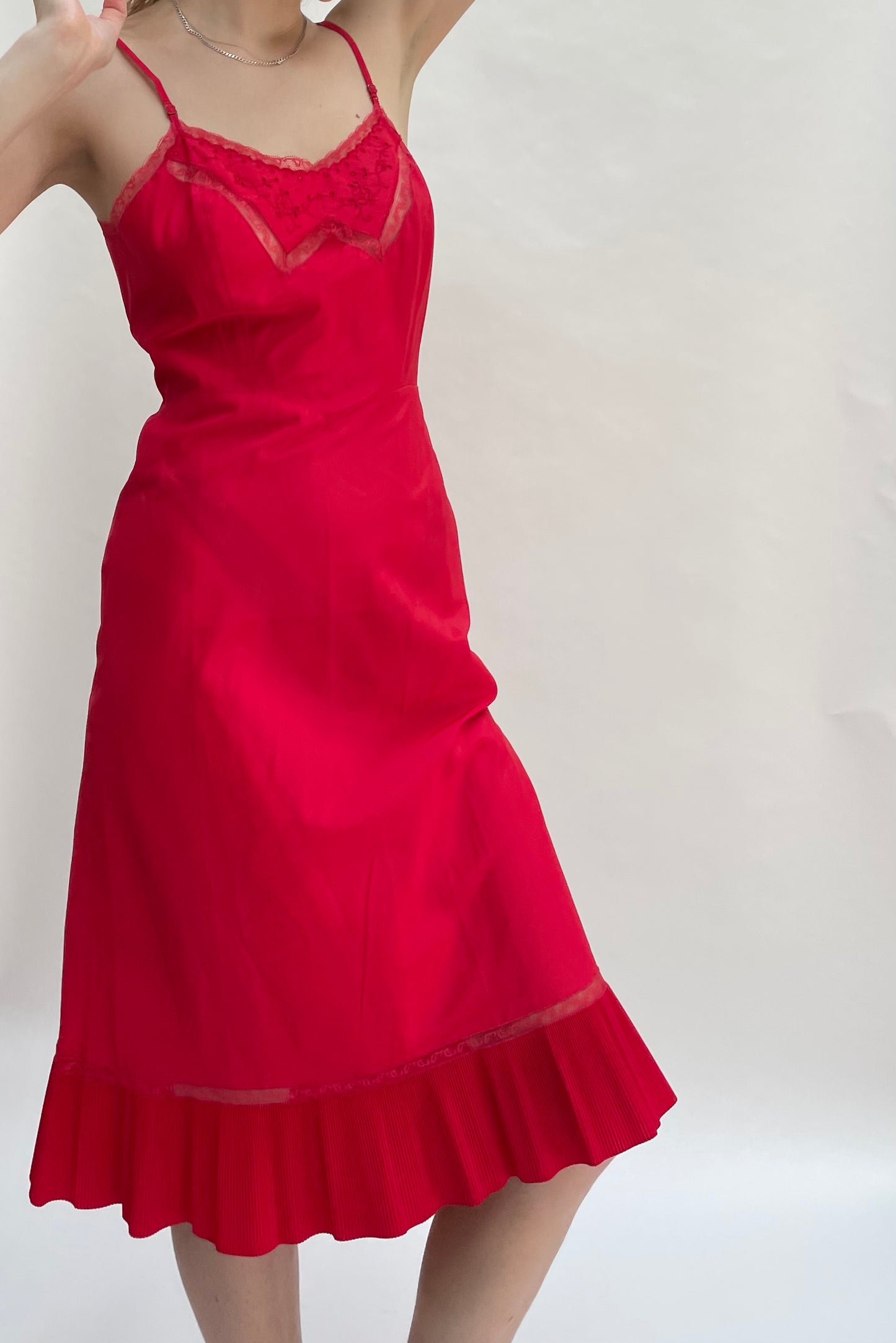 red slip dress