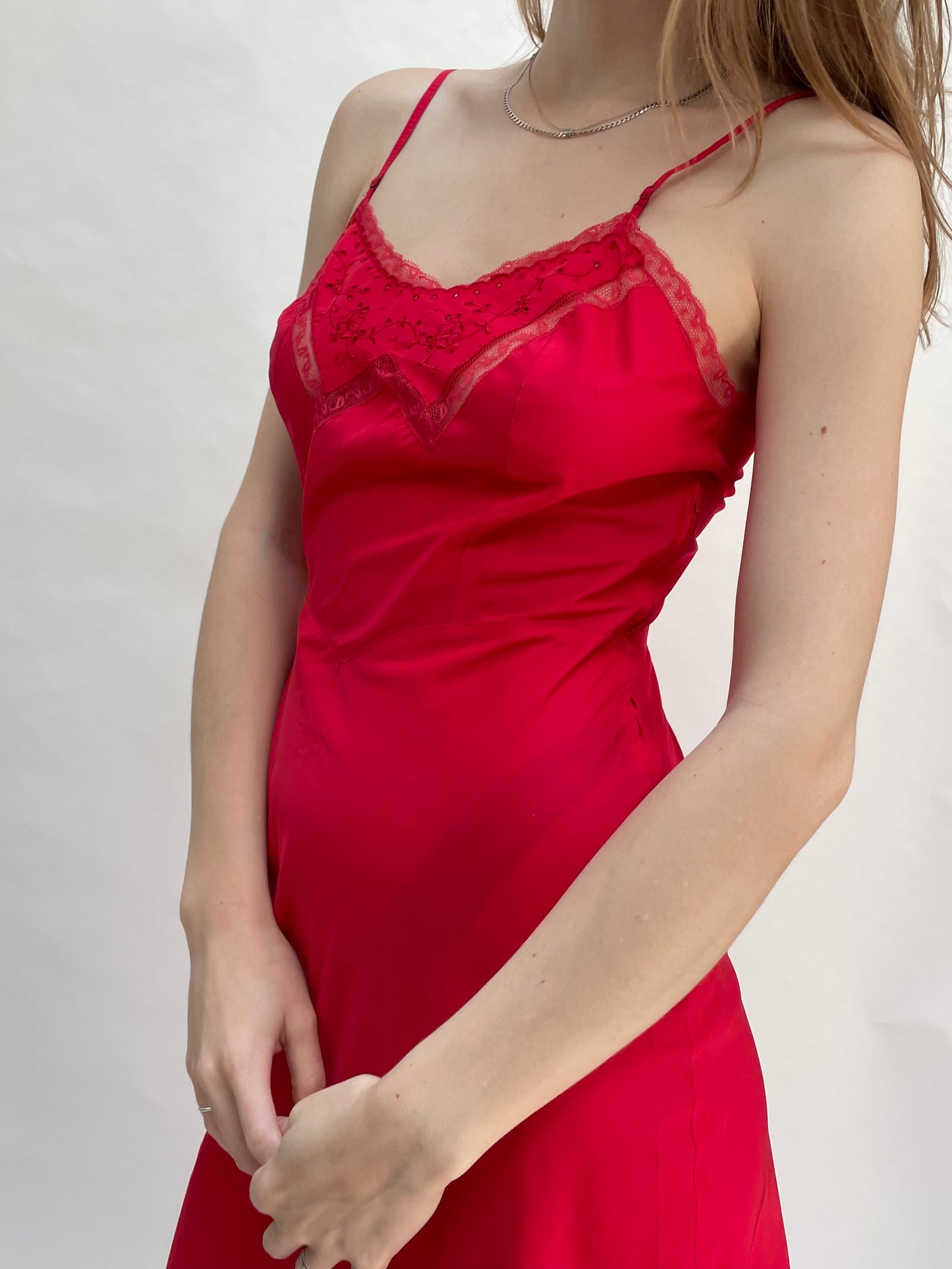 red slip dress