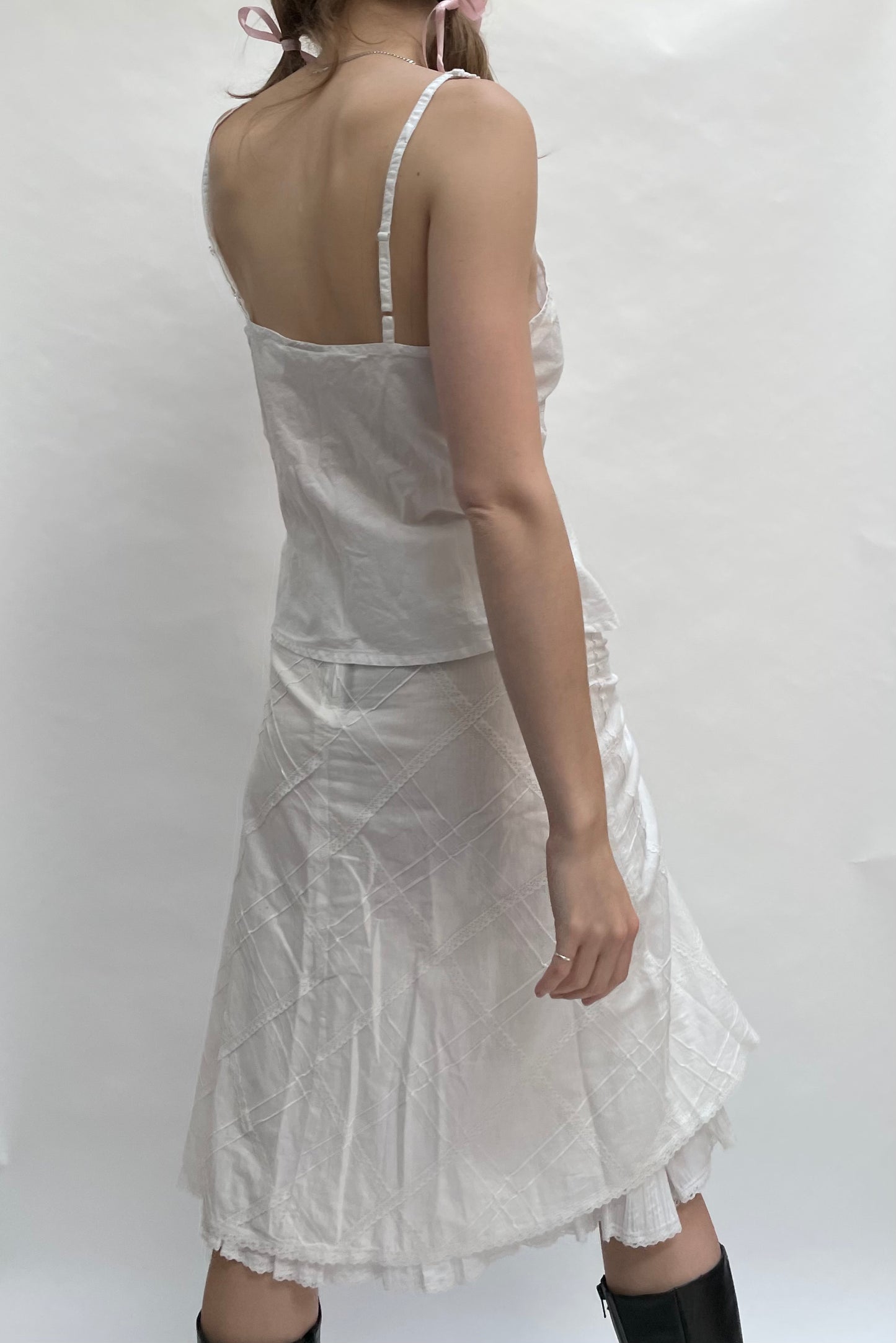 white cotton cami skirt set <3