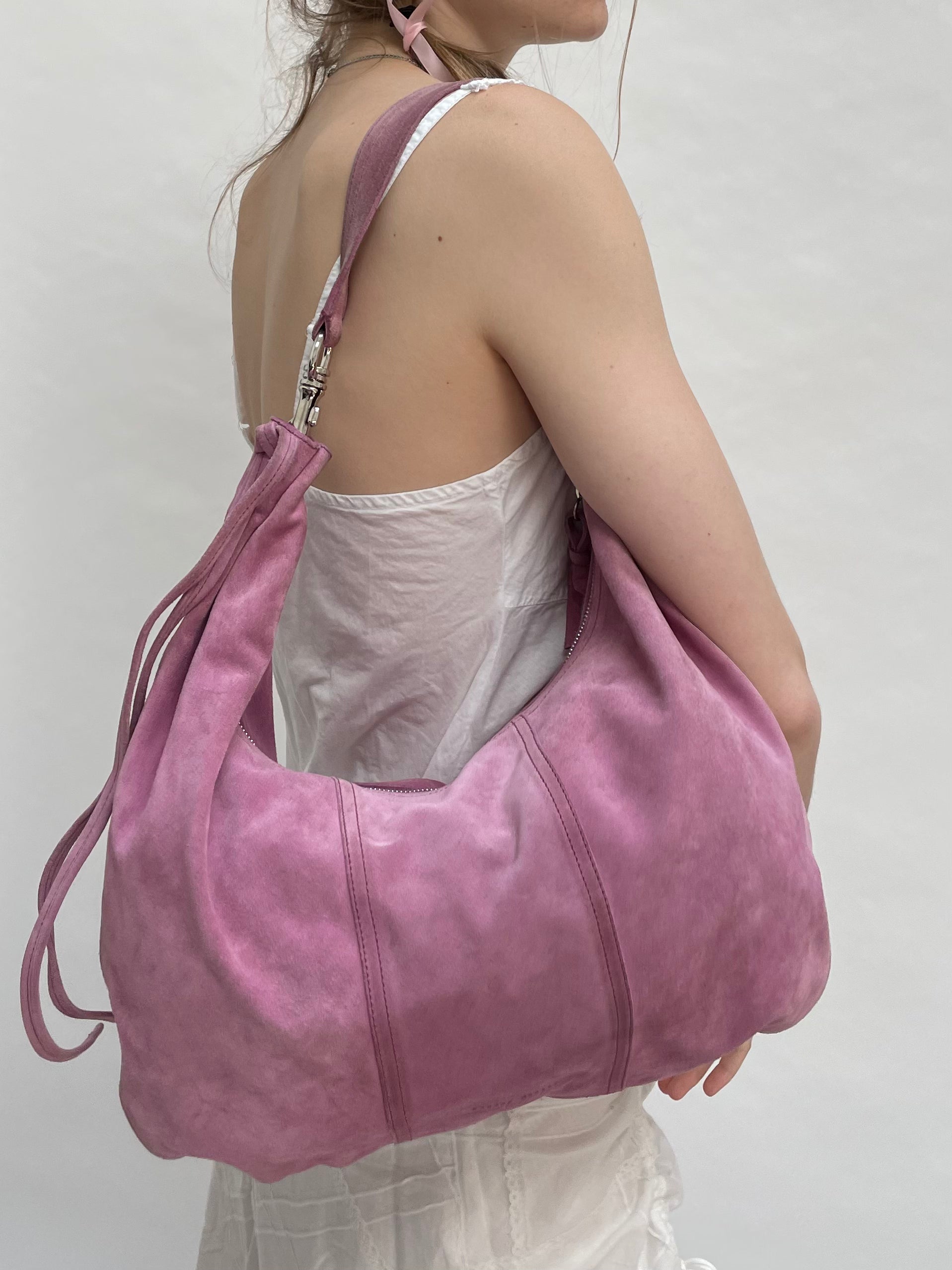Pink suede handbag sale