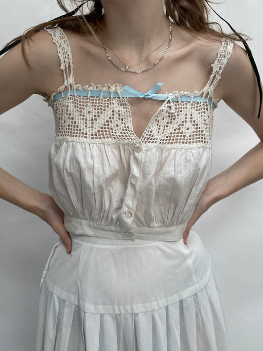 Vintage blue ribbon camisole corset cover