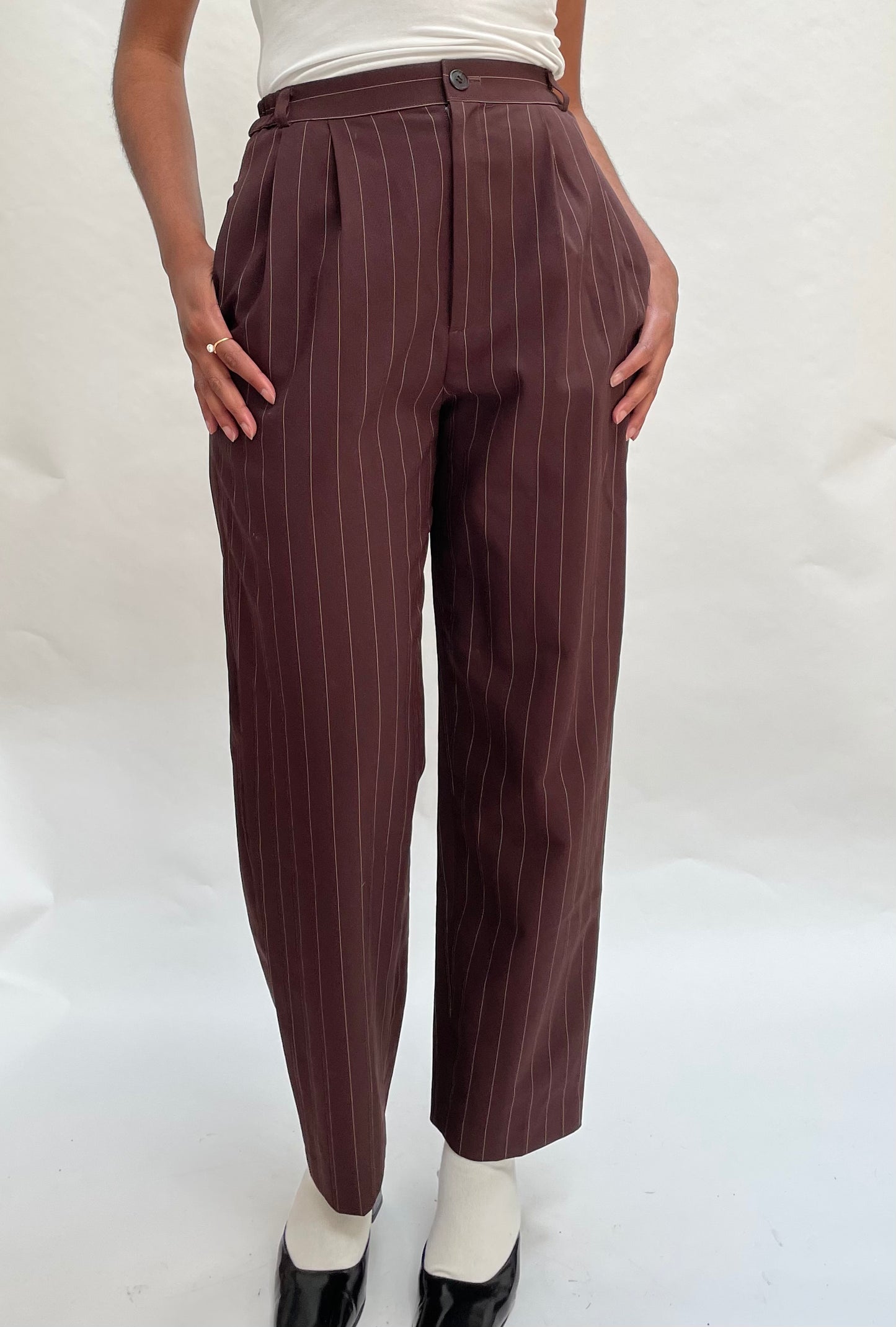 brown pinstripe trouser