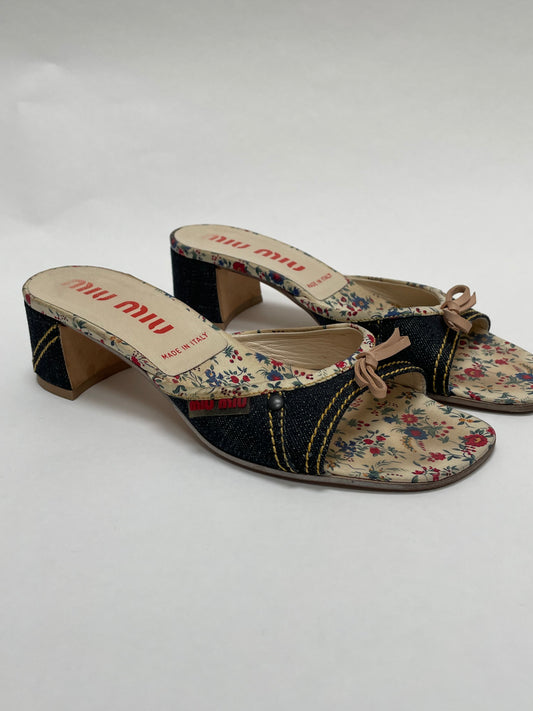 Miu Miu denim floral heels