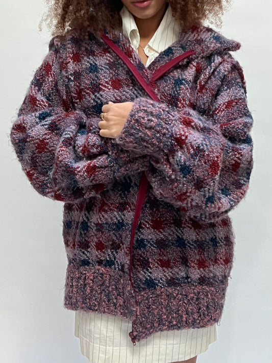 Knit check coat/vest